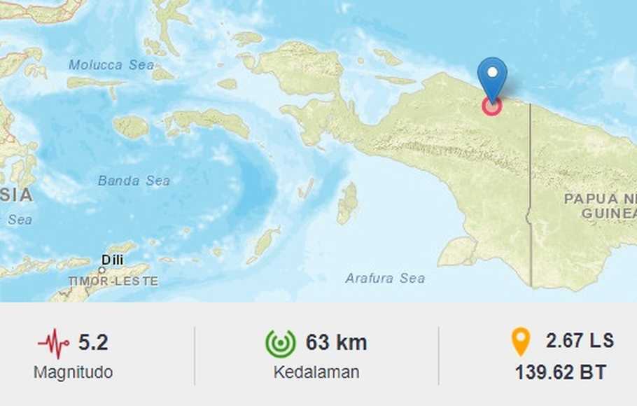 Gempa Tektonik Magnitudo 5,2 di Jayapura