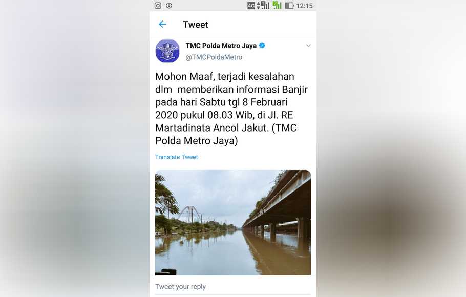 Salah Informasi Banjir, TMC Polda Metro Jaya Minta Maaf
