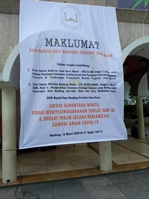 DKM Masjid Raya Bandung Putuskan Tidak Gelar Salat Jumat dan Salat Jamaah