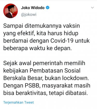 Ini Pernyataan Lengkap Jokowi Soal Berdamai dengan Corona